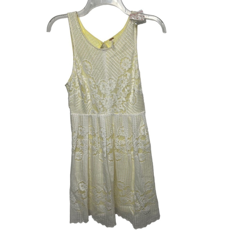 NWT Free People Size Small White Dress Yellow Lining Rocco Lace Dress - Picture 2 of 6